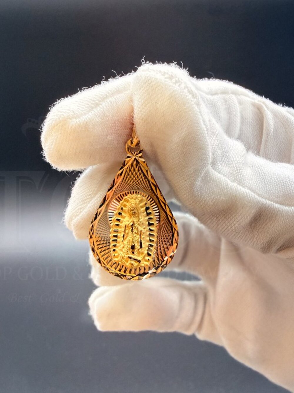 14K Tri Color Gold Religious Stamp Pendant